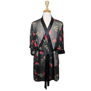 Sheer Rose Kimono Robe Dark Coquette Goth Floral Boudoir Romantic Duster XXL